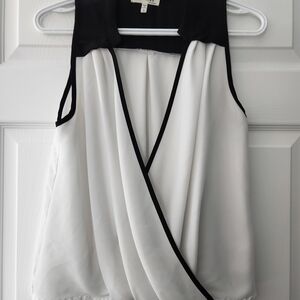 Monteau Black and White Draped Blouse